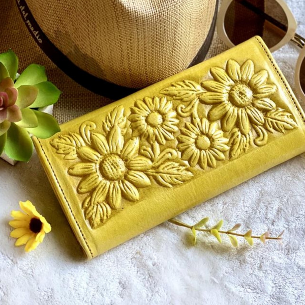 Floral Embossed Leather Wallet